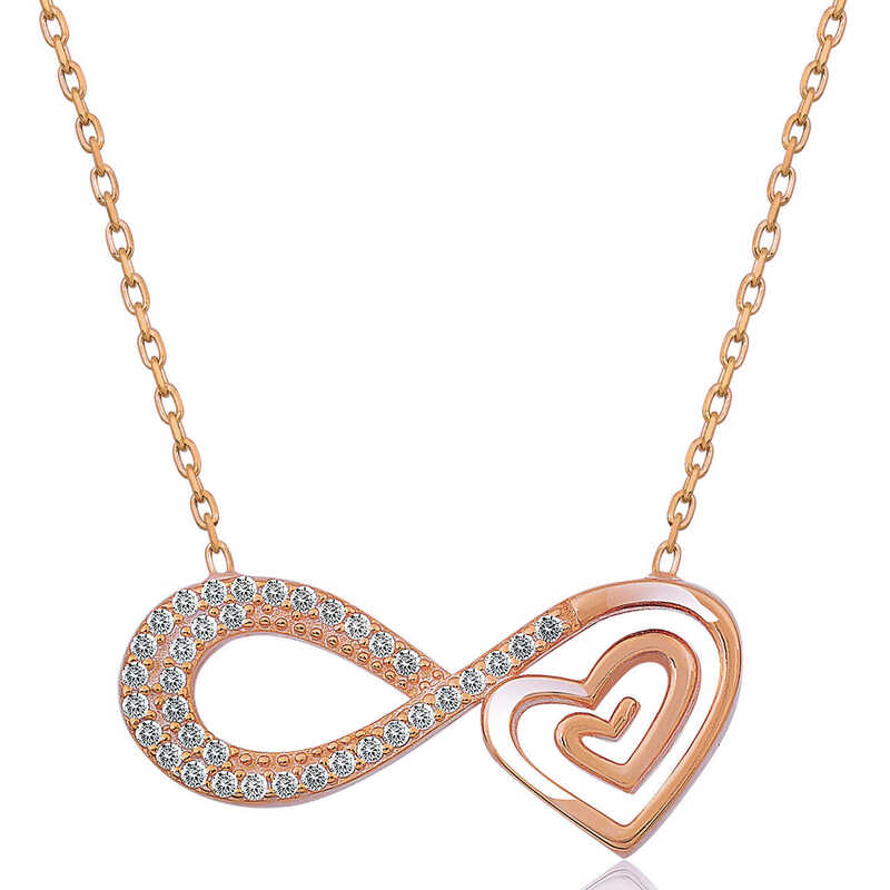 Gümüş Rose Kalpli Sonsuzluk Kadın Kolye – Bitmeyen Sevgi | 925 Ayar | 2,5 cm 1 cm 2,61 gr 45 cm