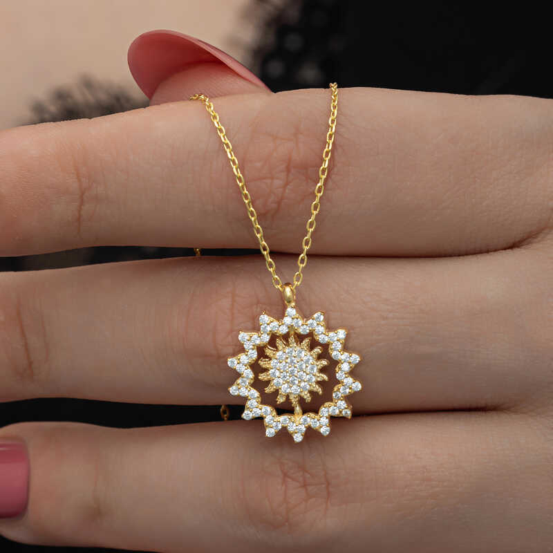 Gümüş Gold Güneş Kadın Kolye – Umudun Işığı | 925 Ayar | 1,7 cm 45 cm 3,8 gr