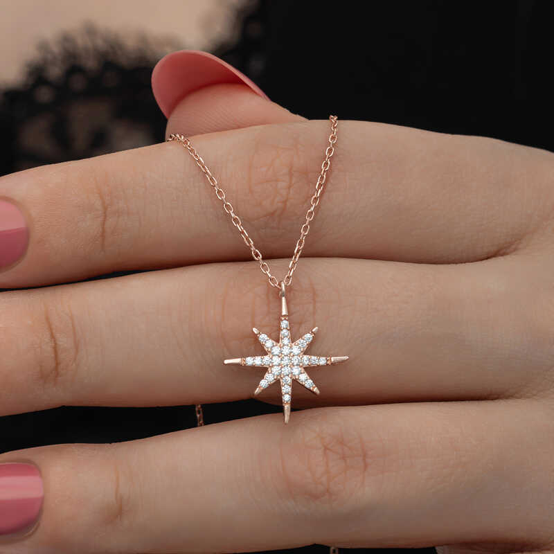 Gümüş Rose Kutup Yıldızı Kadın Kolye – Yol Gösteren Yıldız | 925 Ayar | 1,7 cm 2 cm 2,2 gr