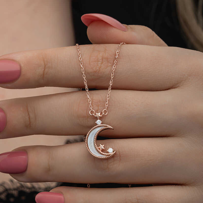 Gümüş Rose Ay Yıldız Kadın Kolye – Vatan Sevgisi | 925 Ayar | 1,2 cm 1,9 cm 2,9 gr