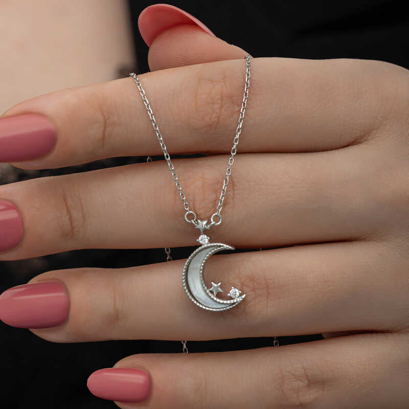 Gümüş Ay Yıldız Kadın Kolye – Vatan Sevgisi | 925 Ayar | 1,2 cm 1,9 cm 2,9 gr