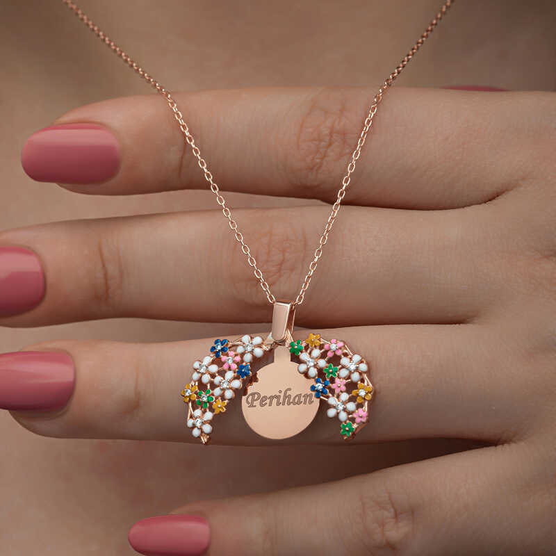 Gümüş Rose Renkli Çiçek Kişiye Özel Kadın Kolye – Size Özel | 925 Ayar