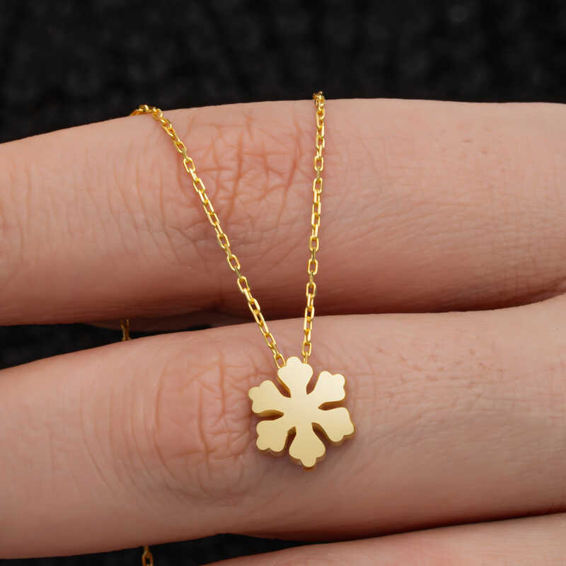 Gümüş Gold Minimal Kar Tanesi Kadın Kolye-Gümüş