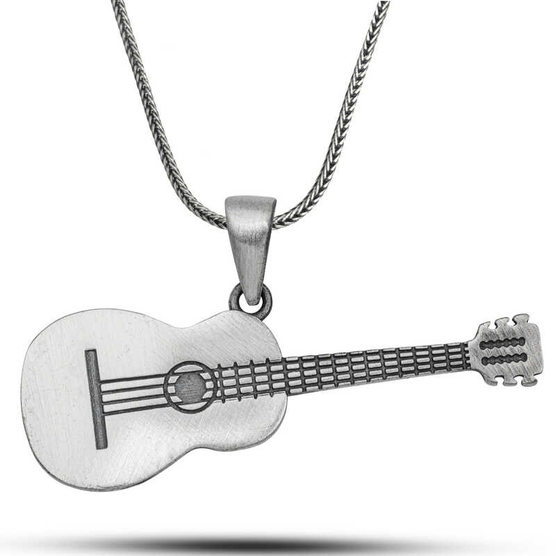 Gümüş Gitar Kolye – Günlük Şıklık | 925 Ayar | 4,5 cm 1,6 cm 11,2 gr 55 cm