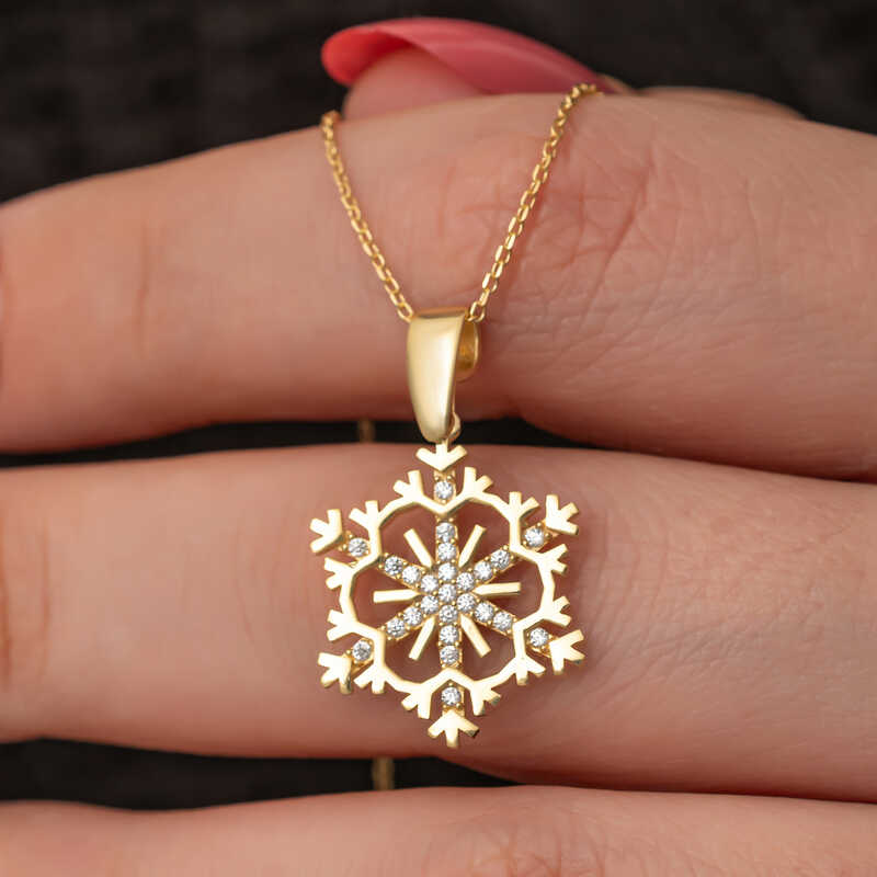 Gümüş Gold Kar Tanesi Kadın Kolye-Gümüş