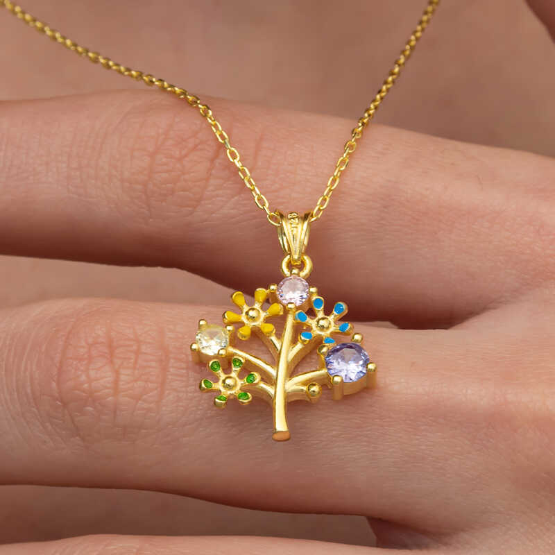Gümüş Gold Renkli Hayat Ağacı Kadın Kolye – Aile Bağının Simgesi