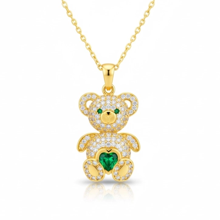 Gümüş Gold Zirkon Taşlı Ayıcık Kadın Kolye-Gümüş
