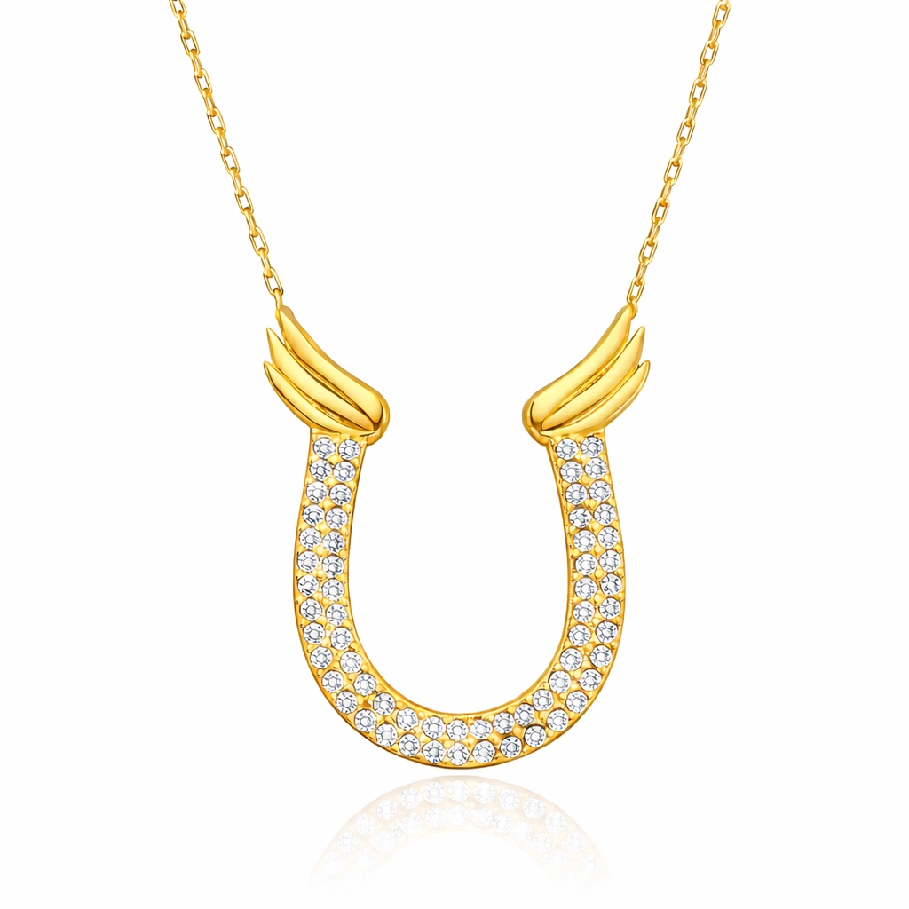 Gümüş Gold Zirkon Taşlı Nal Kadın Kolye-Gümüş