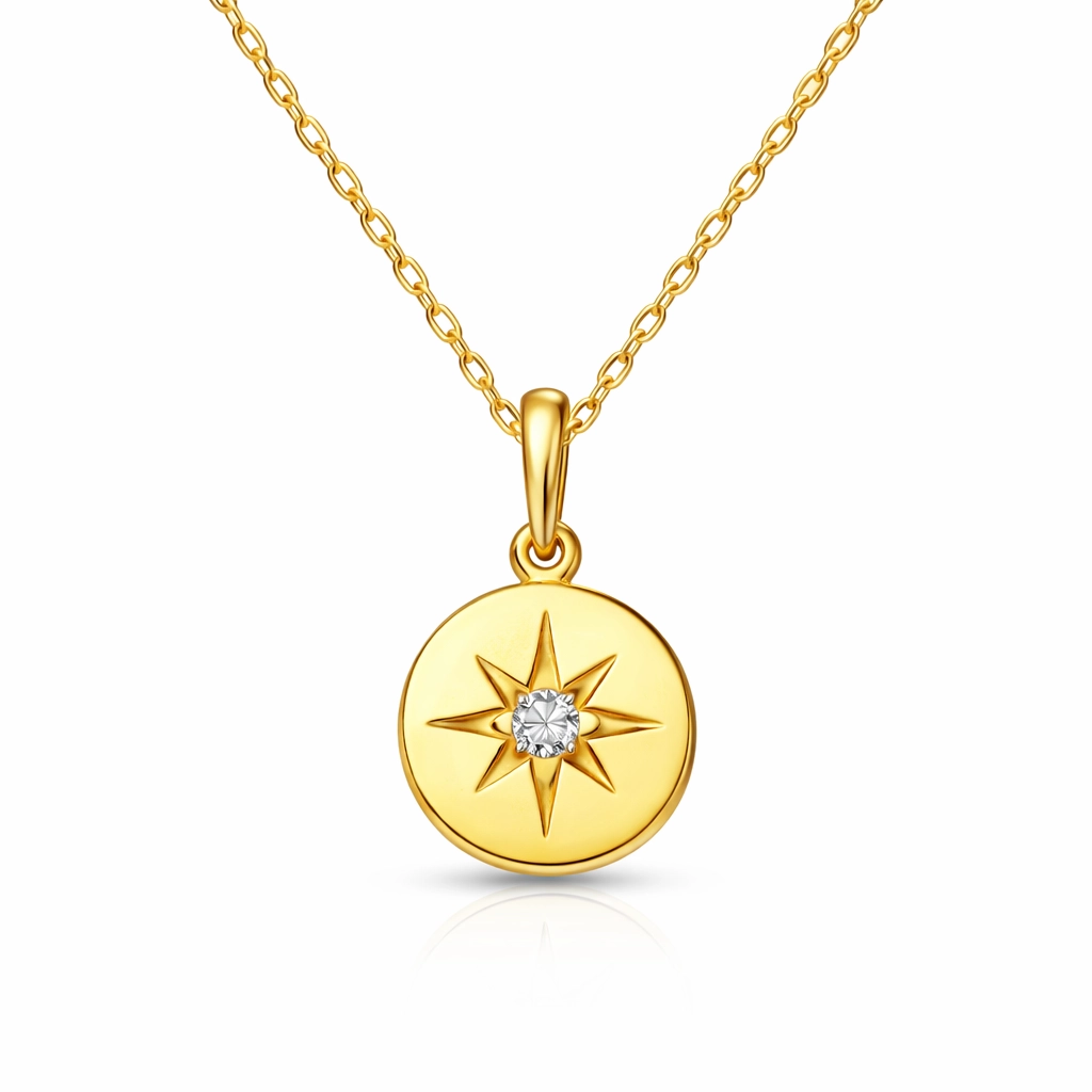 Gümüş Gold Minimal Yıldız Kadın Kolye-Gümüş