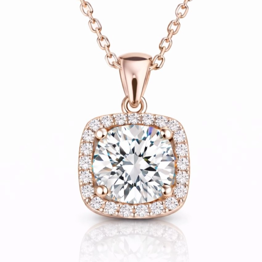 Gümüş Rose Kare Montür Tek Taş Kolye – Tek Işıltı