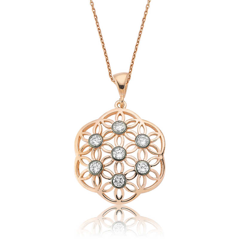 Gümüş Yaşam Çiçeği Bayan Kolye – Uyumun Simgesi | 925 Ayar | 2,5 cm 2,5 cm 4,2 gr