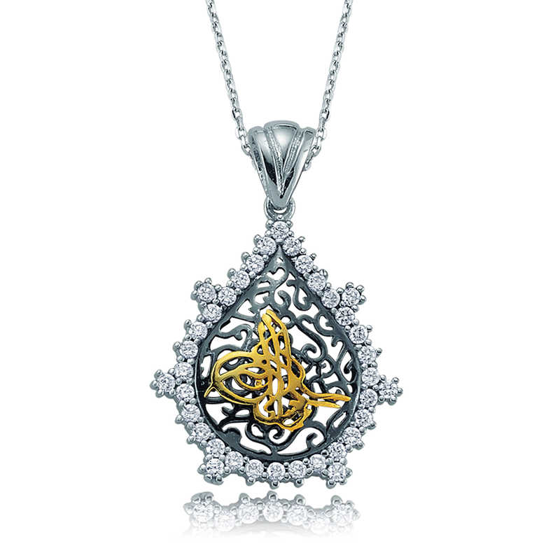 Gümüş Taşlı Tuğra Bayan Kolye – Osmanlı Mirası | 925 Ayar | 2 cm 2,5 cm 5,5 gr