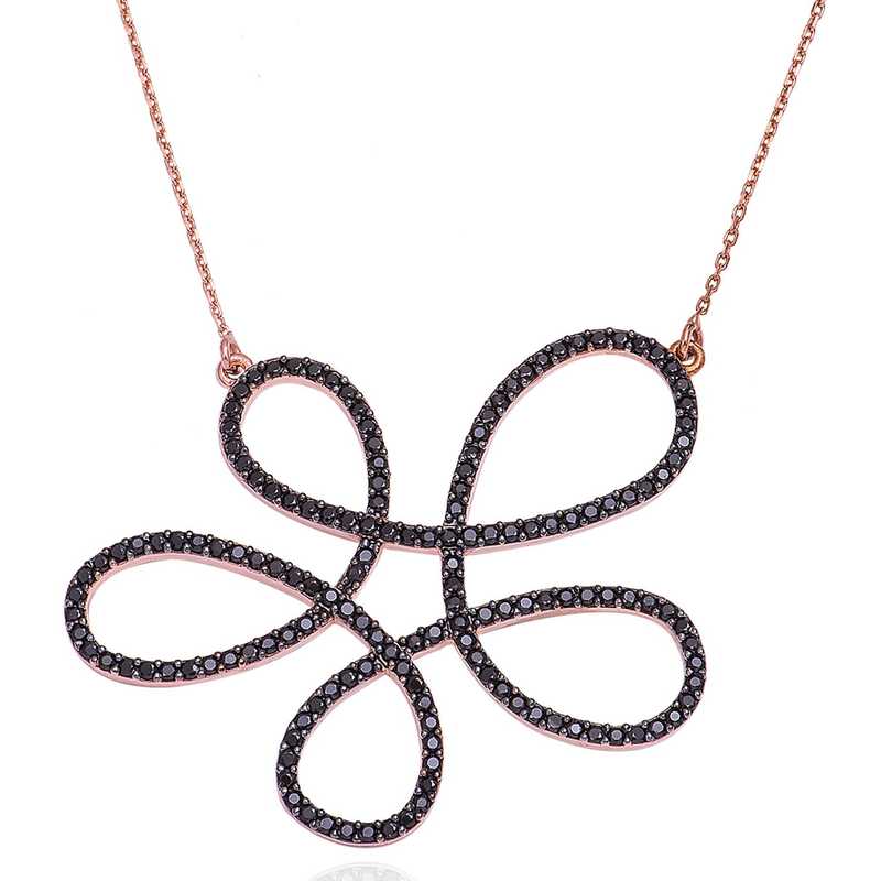Gümüş Siyah Çiçek Bayan Kolye – Solmayan Bahar | 925 Ayar | 4,3 cm 3,2 cm 6,1 gr