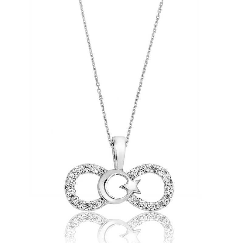 Gümüş Sonsuzluk Ay Yıldız Bayan Kolye – Bitmeyen Sevgi | 925 Ayar | 1,7 cm 1,2 cm 2 gr