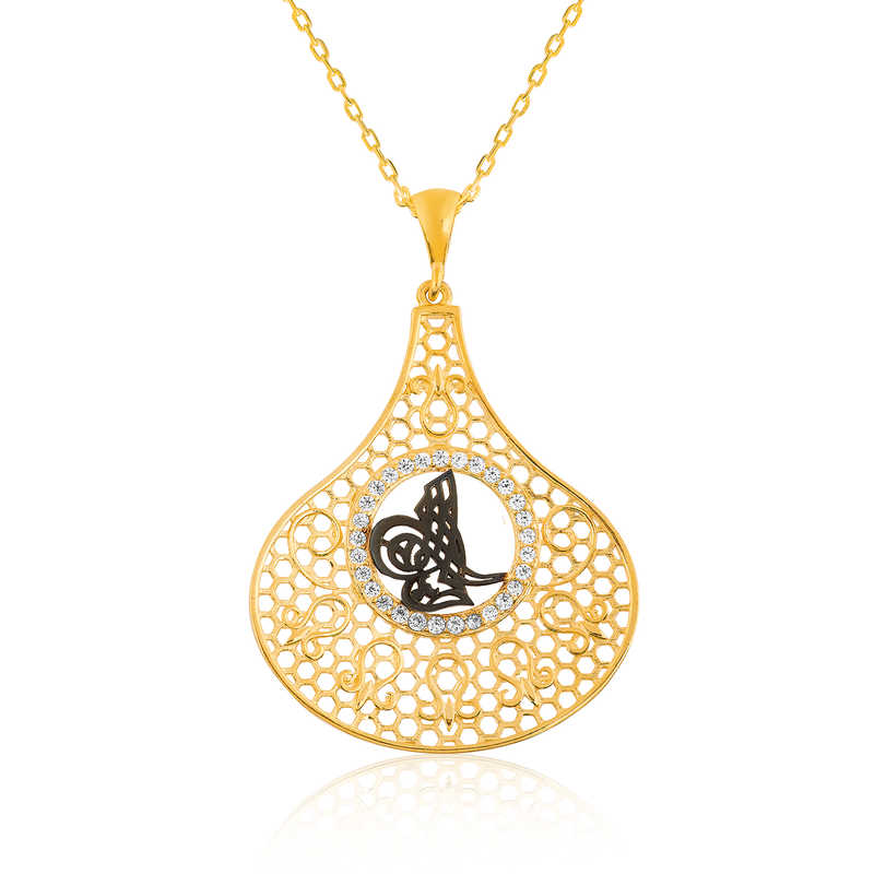 Gümüş Gold Tuğra Bayan Kolye – Osmanlı Mirası | 925 Ayar