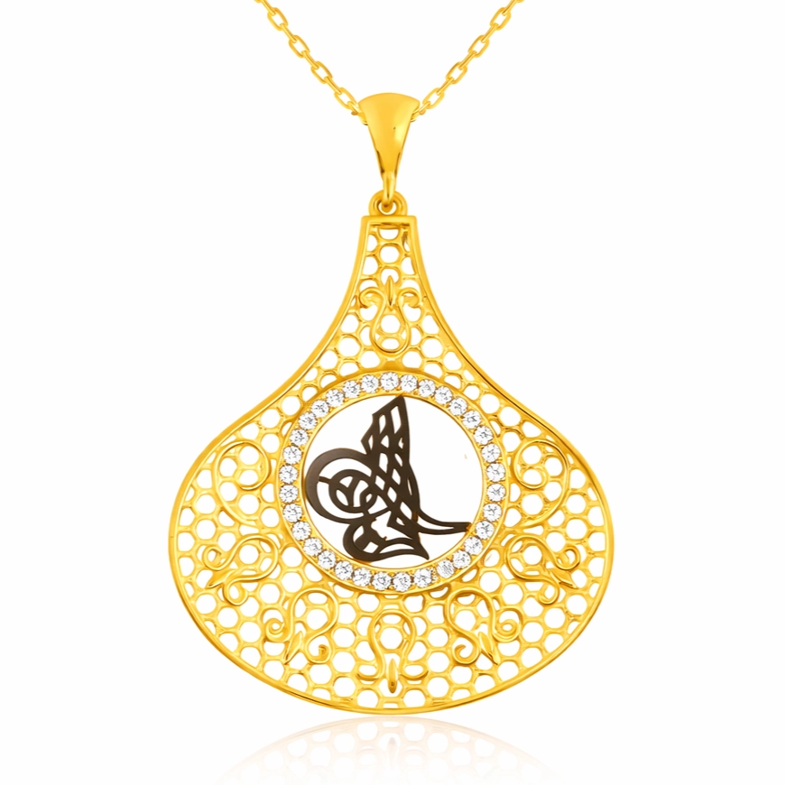 Gümüş Gold Tuğra Bayan Kolye-Gümüş