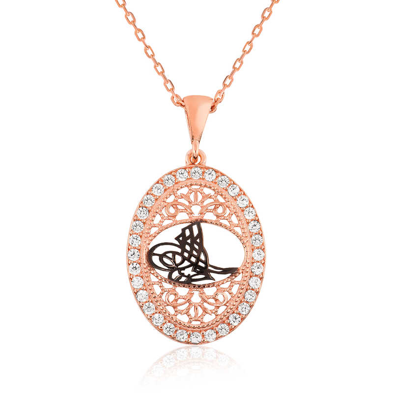 Gümüş Rose Osmanlı Tuğralı Bayan Kolye – Osmanlı Mirası | 925 Ayar