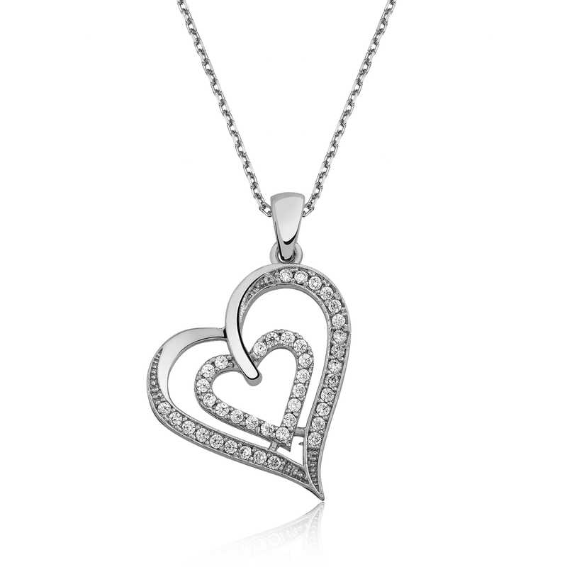 Gümüş Birleşmiş Kalpler Bayan Kolye-Gümüş