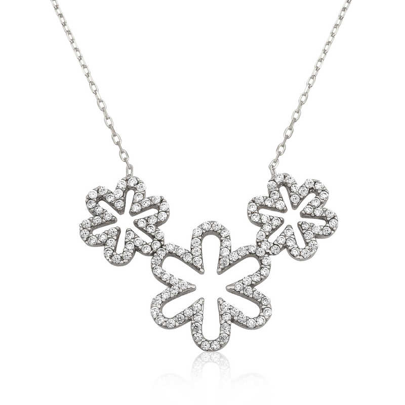 Gümüş Üçlü Papatya Bayan Kolye-Gümüş