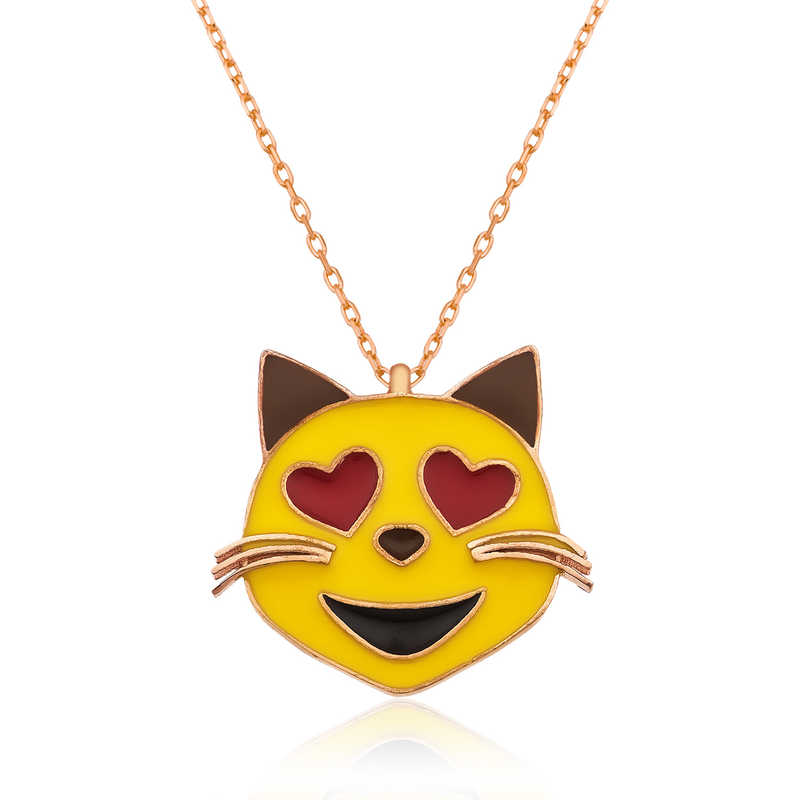Gümüş Kalp Gözlü Kedi Emoji Bayan Kolye – Kem Gözden Koruyan