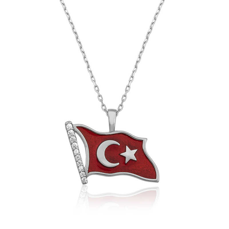 Gümüş Türk Bayrağı Bayan Kolye – Vatan Sevgisi | 925 Ayar
