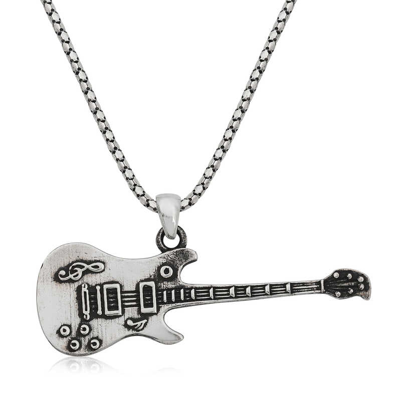 Gümüş Elektro Gitar Erkek Kolye – Günlük Şıklık | 925 Ayar