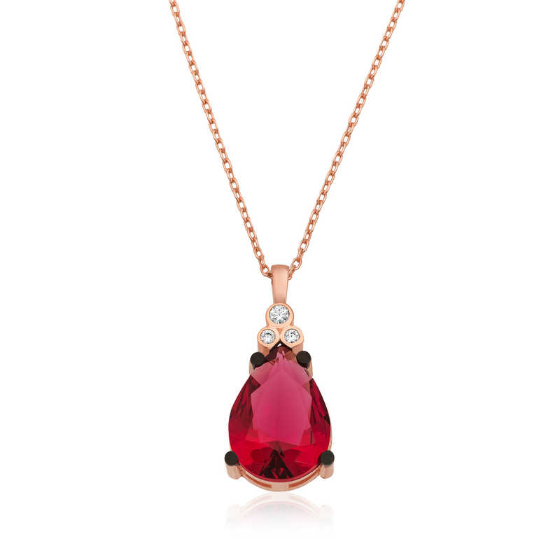 Gümüş Kırmızı Topaz Damla Kolye-Gümüş