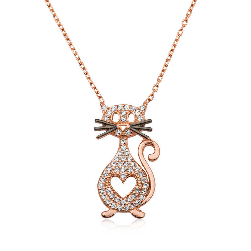 Gümüş Kalpli Kedi Kolye – Özgür Ruh | 925 Ayar | 1,3 cm 2,3 cm 2,55 gr