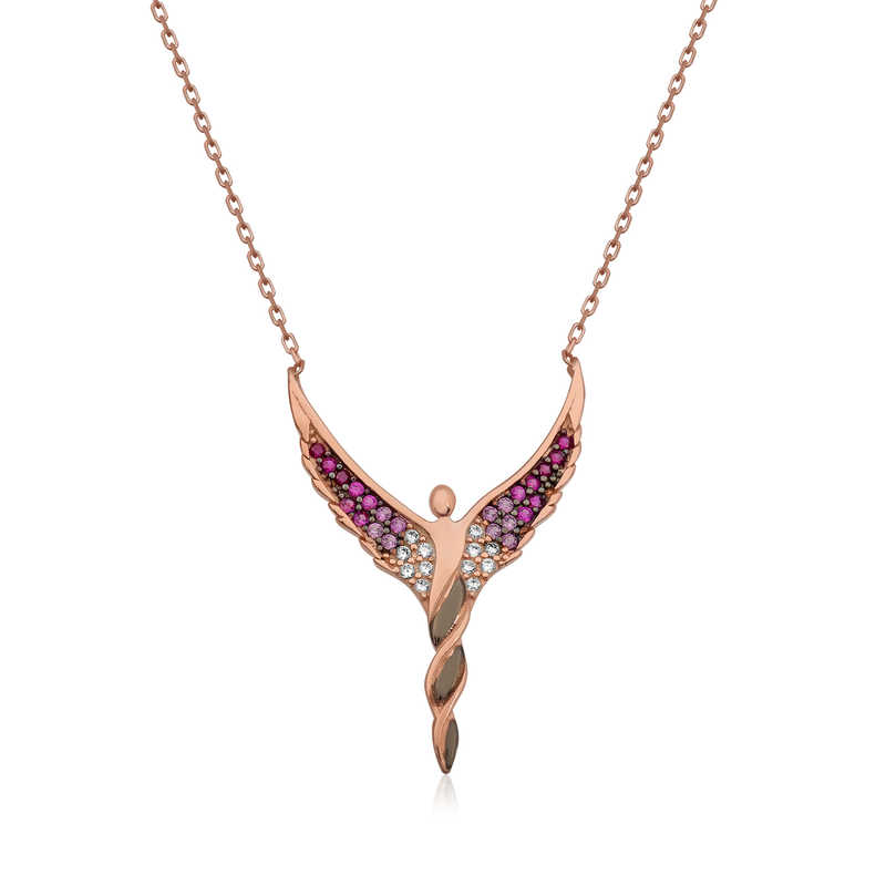 Gümüş Rose Kanatlı Melek Bayan Kolye – Koruyan Melek | 925 Ayar | 2 cm 3 cm 2,3 gr