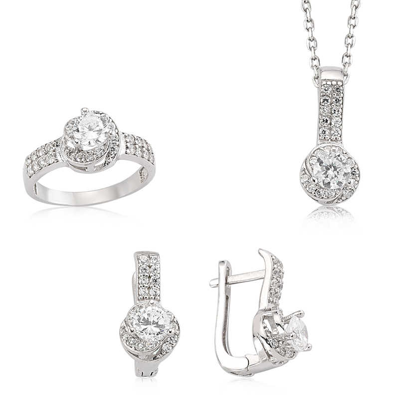 Gümüş Tek Taş Bayan Set – Tek Işıltı | 925 Ayar | 1 cm 2 cm 10 gr