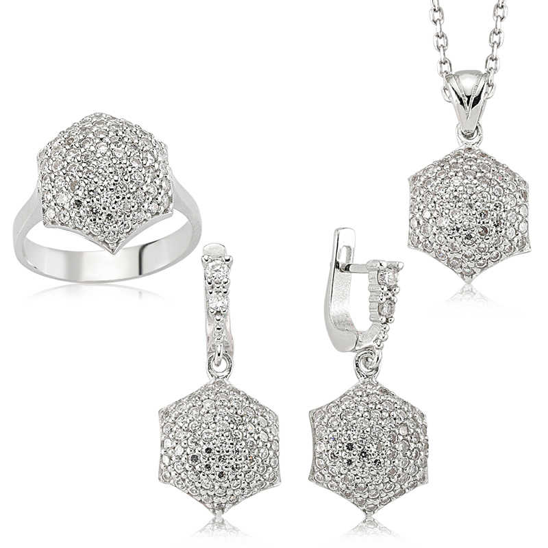 Gümüş Zirkon Taşlı Bayan Set – Uyumlu Takım | 925 Ayar | 15 gr