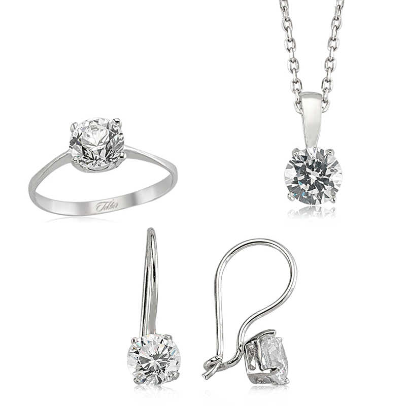 Gümüş Tek Taş Bayan Set – Tek Işıltı | 925 Ayar | 0,7 cm 0,7 cm 8,25 gr