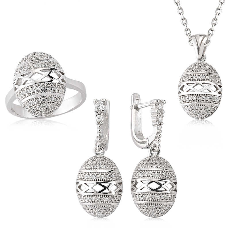 Gümüş Zirkon Taşlı Oval Bayan Set – Uyumlu Takım | 925 Ayar