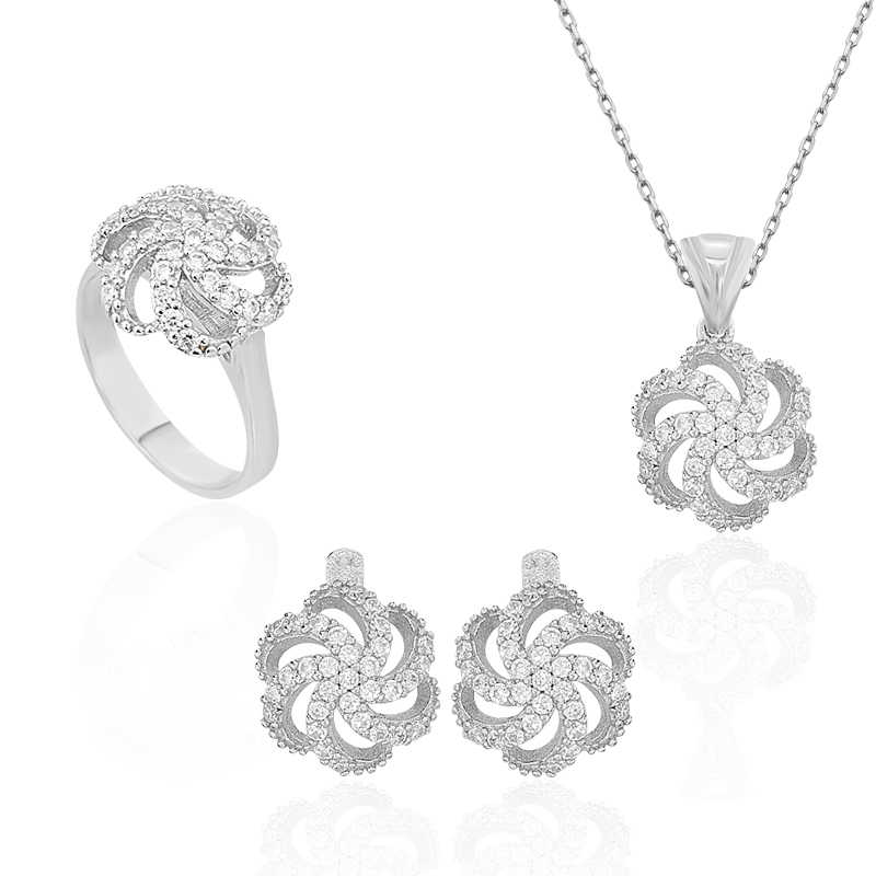 Gümüş Çiçek Desenli Bayan Set – Solmayan Bahar | 925 Ayar