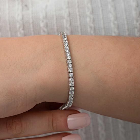 Gümüş 3.5 mm Beyaz Taşlı Su Yolu Kadın Bileklik-Gümüş