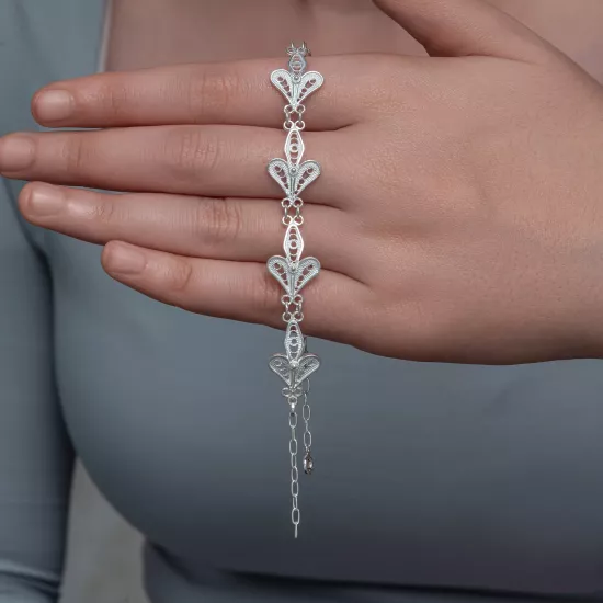 Gümüş Üç Yaprak Telkari Kadın Bileklik