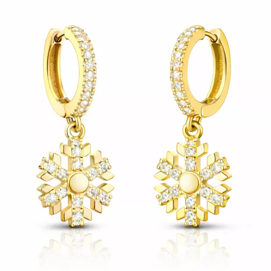 Gümüş Sallantılı Gold Kar Tanesi Kadın Küpe-Gümüş