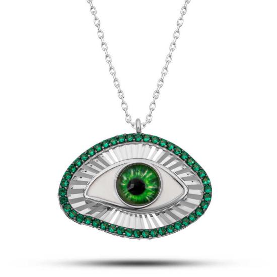 Gümüş Zümrüt Göz Koruyucu Kadın Kolye