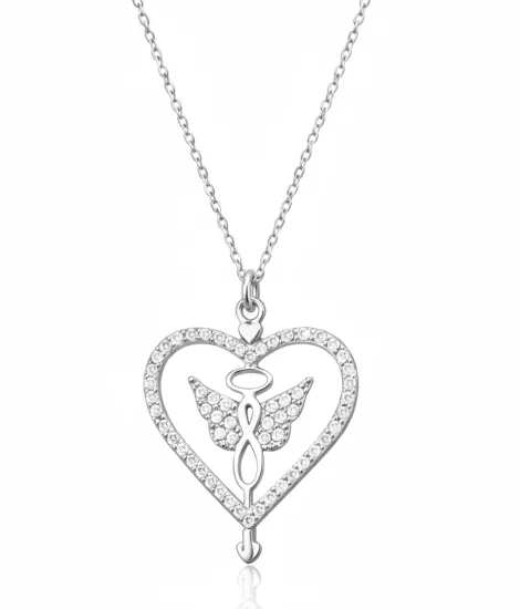 Gümüş Kalp İçinde Kanatlı Sonsuzluk Kolye