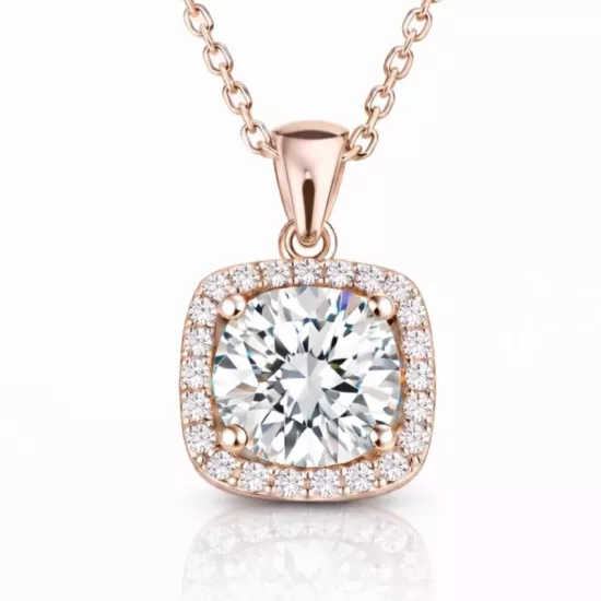 Gümüş Rose Kare Montür Tek Taş Kolye