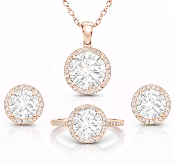 Gümüş Rose Yuvarlak Montür Tek Taş Set