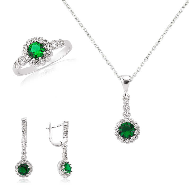 Gümüş Yeşil Çiçek Bayan Set – Solmayan Bahar | 925 Ayar