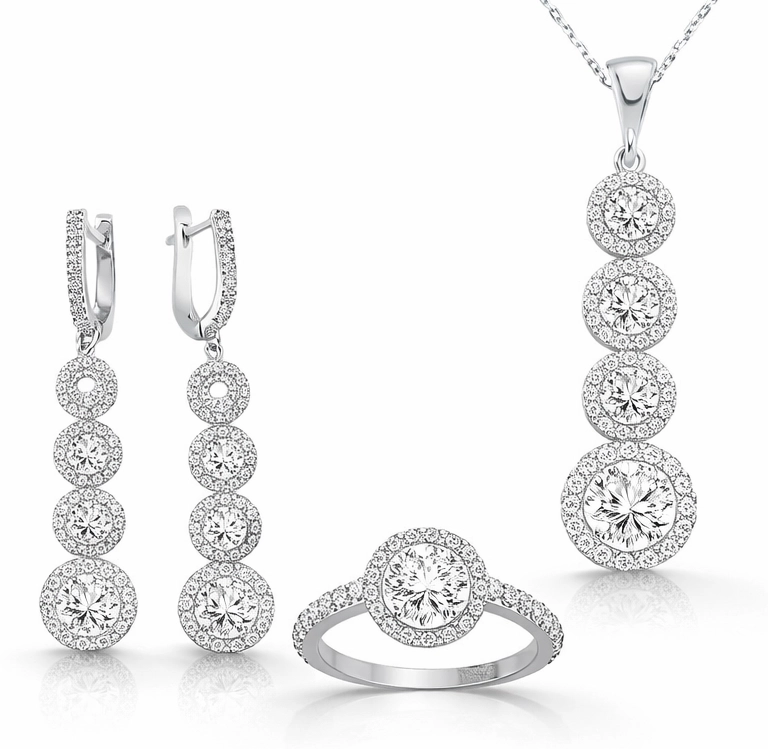 Gümüş Sıralı Dört Taş Bayan Set – Uyumlu Takım | 925 Ayar