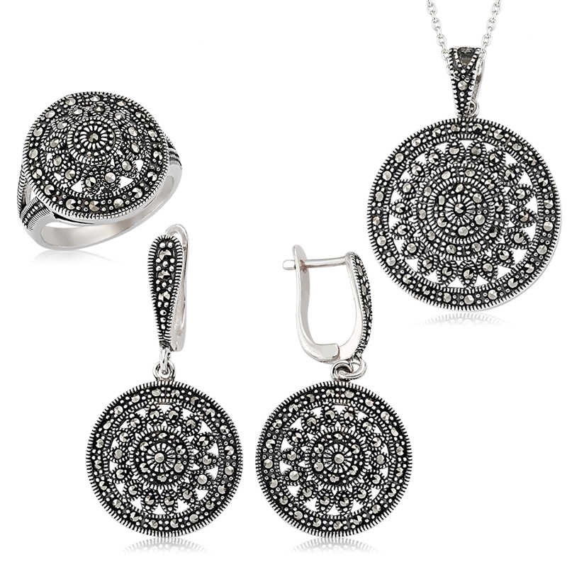 Gümüş Markazit Yuvarlak Bayan Set – Bütünlüğün Simgesi | 925 Ayar