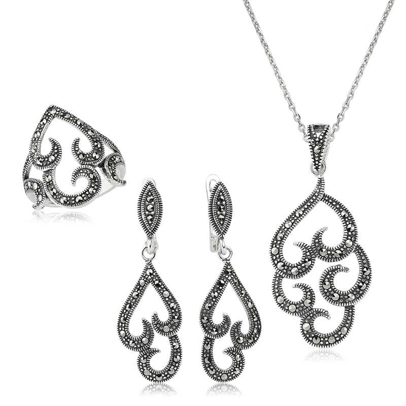 Gümüş Markazit Taşlı Bayan Set – Uyumlu Takım | 925 Ayar