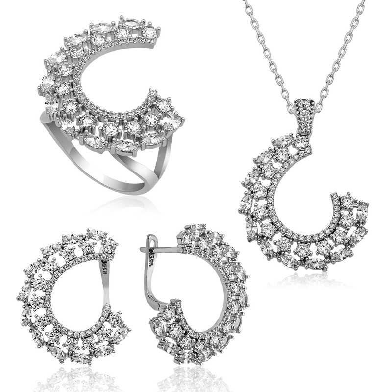 Gümüş Markiz Taşlı Bayan Set – Uyumlu Takım | 925 Ayar
