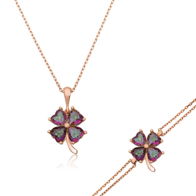 Gümüş Mistik Topaz Yonca Bayan Set – Şans Getiren