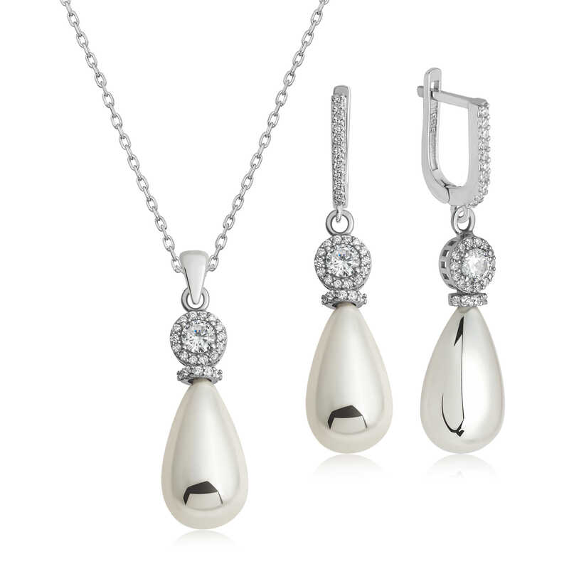 Gümüş Damla İnci Kadın Set – Zamansız Klasik | 925 Ayar | 1 cm 4,4 cm 1 cm 3,4 cm 45 cm 14,2 gr