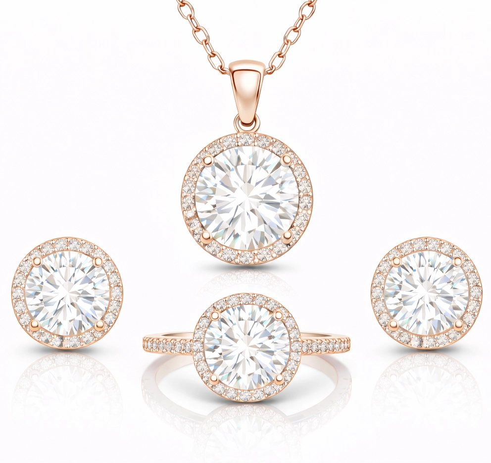 Gümüş Rose Yuvarlak Montür Tek Taş Set – Tek Işıltı