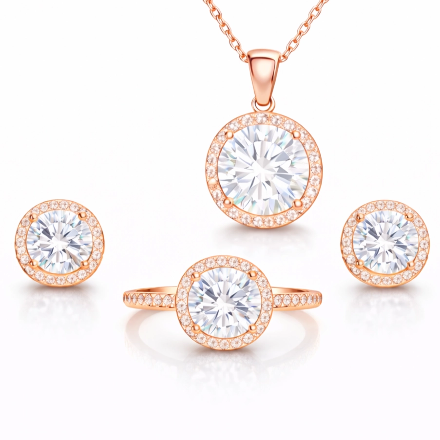 Gümüş Rose Yuvarlak Montür Tek Taş Set-Gümüş